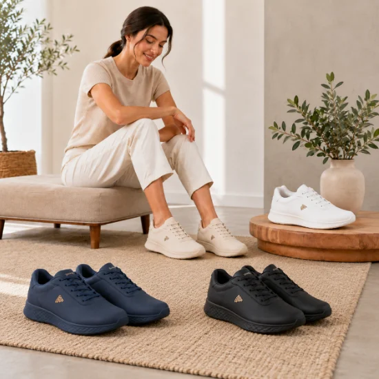 femme porte un chaussure orthopédique beige 3f Médicale