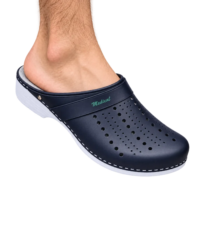 Sabot orthopédique en cuire bleu pour homme